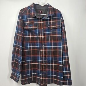 Swiss Tech Men's  2XL Casual Shirt featuring a blue, red, and brown plaid patter